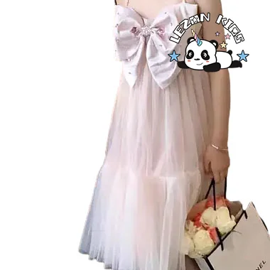 LEZONKIDS - High Quality summer children party frock big bow children frock design for 2 to 6 years old girls